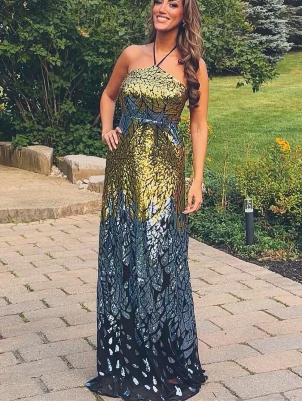 Missord Halter Floor Length Sequin Maxi Evening Dress